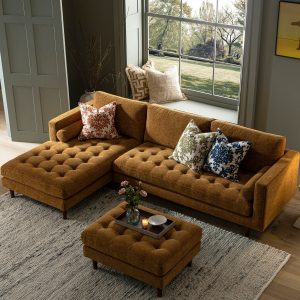 henrietta spiced honey chenille grand 4 seater chaise end sofa, left hand facing