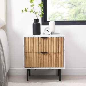 aspen oak and marble effect 2 drawer nightstand