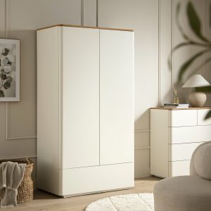 agnes curved edge double closet, off white with oak top