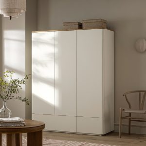 agnes curved edge triple closet, off white with oak top