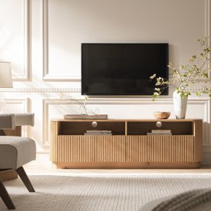 maru 64" wide media unit with drawers, oak