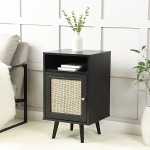frances woven rattan 1 door nightstand in black
