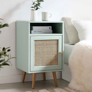 frances woven rattan 1 door nightstand in mint