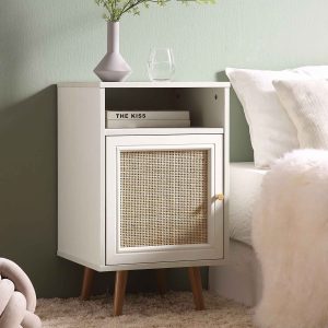 frances woven rattan 1 door nightstand in white