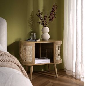 izzy curved rattan nightstand, natural