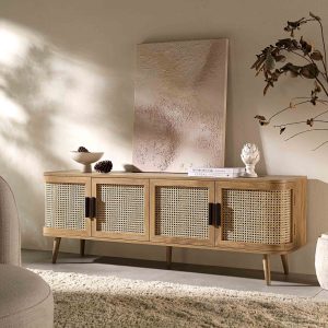 izzy curved rattan 63" wide tv unit, natural