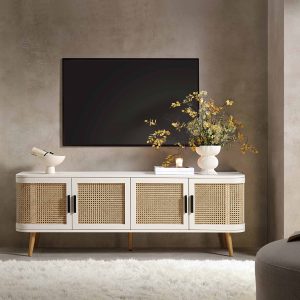 izzy curved rattan 63" wide tv unit, white