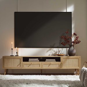 frances woven rattan 79in. wide tv unit, natural