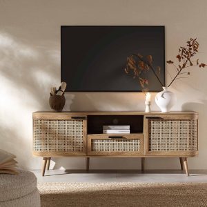 izzy curved rattan 59" tv unit, natural