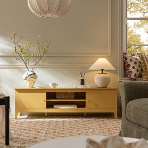 oakham 59" wide media unit, rattan yellow