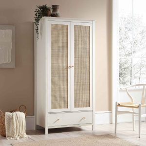 frances rattan double closet with 1 drawer, white