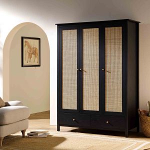 frances rattan triple closet with 2 drawers, black