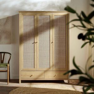 frances rattan triple closet with 2 drawers, natural