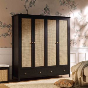 frances rattan 4 door closet with 2 drawers, black