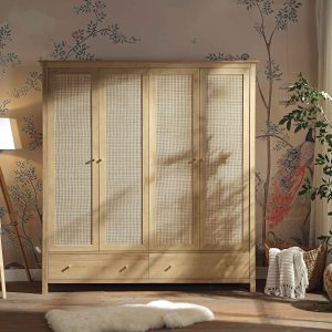 frances rattan 4 door closet with 2 drawers, natural
