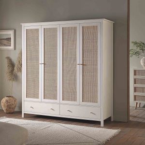 frances rattan 4 door closet with 2 drawers, white