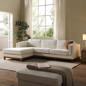 dipley beige boucle fabric sofa, grande chaise sofa left hand facing