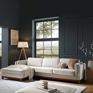 dipley champagne velvet sofa, grande chaise sofa left hand facing