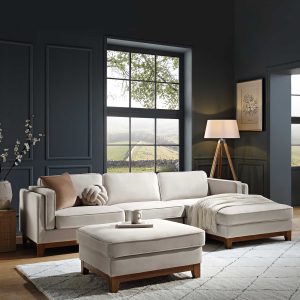 dipley champagne velvet sofa, grande chaise sofa right hand facing