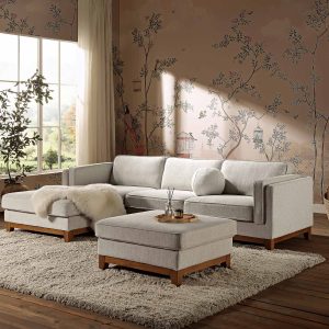dipley oatmeal woven fabric sofa, grande chaise sofa left hand facing