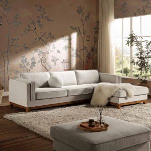dipley oatmeal woven fabric sofa, grande chaise sofa right hand facing