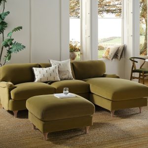 daphnis fudge velvet sofa, grande chaise sofa right hand facing