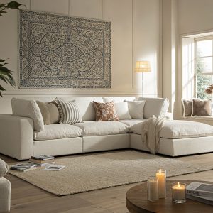 lutyens beige linen blend sectional sofa, 3 piece chaise
