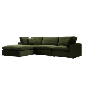 lutyens moss green velvet sectional sofa, 3 piece chaise