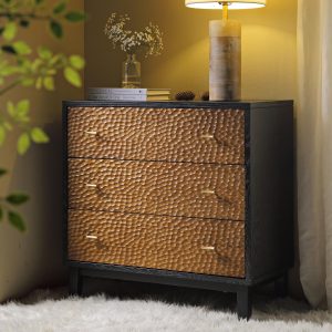 bianca chip carved 3 drawer dresser, antique bronze & black