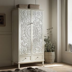 chantilly whitewashed carved double closet